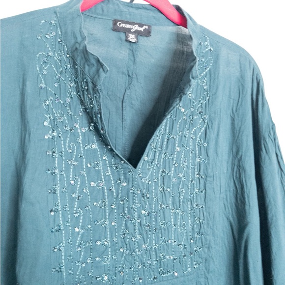 Greater‎ Good Tunic Top Plus 3XL Embroidered Embellished Bohemian Boho Green - Picture 3 of 7